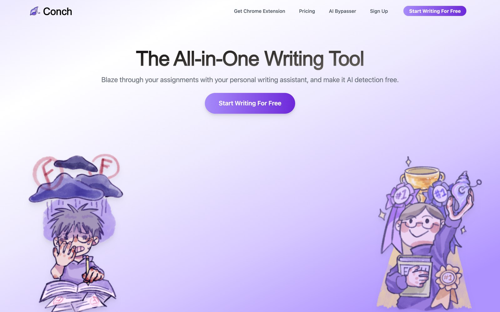 getconch.ai in March 2023 — The All-in-One Writing Tool, hand-drawn illustrations
