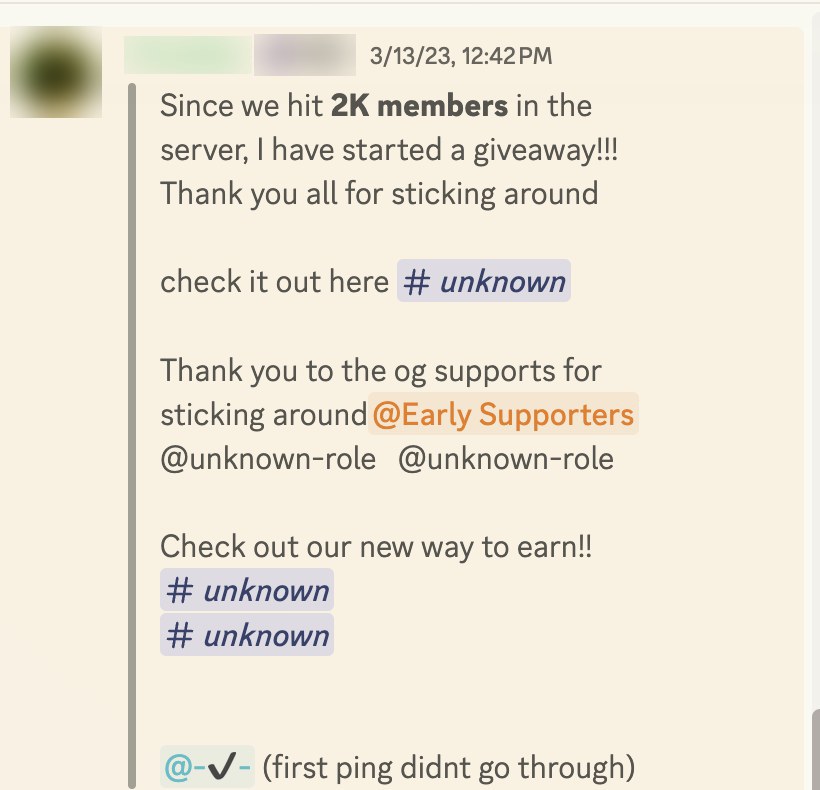 Discord announcement — Since we hit 2K members in the server, I have started a giveaway