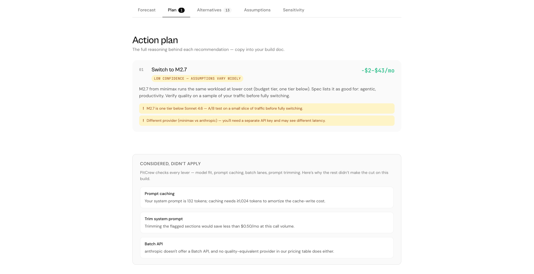 The ranked action plan a recipient sees